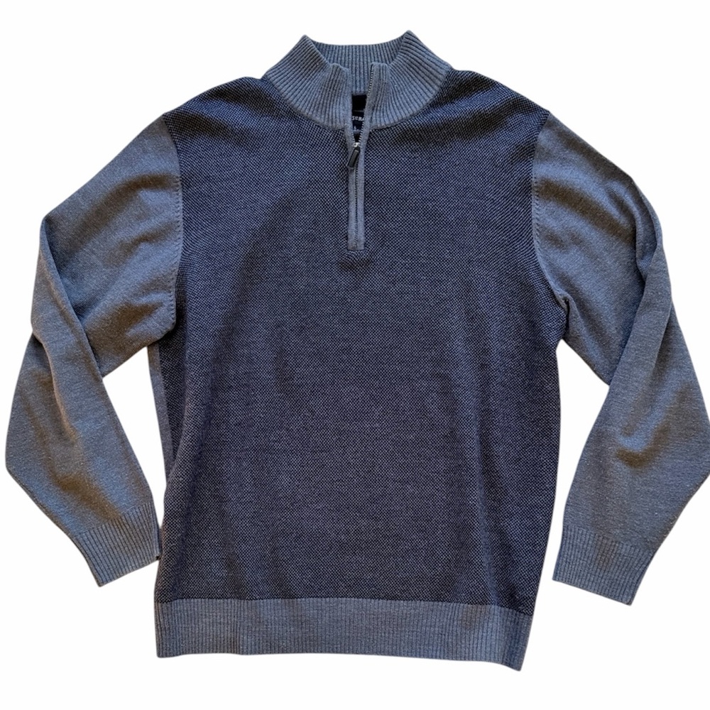 TRICOTS ST. RAPHAEL Gray and Black Zip Up Turtle Neck Sweater